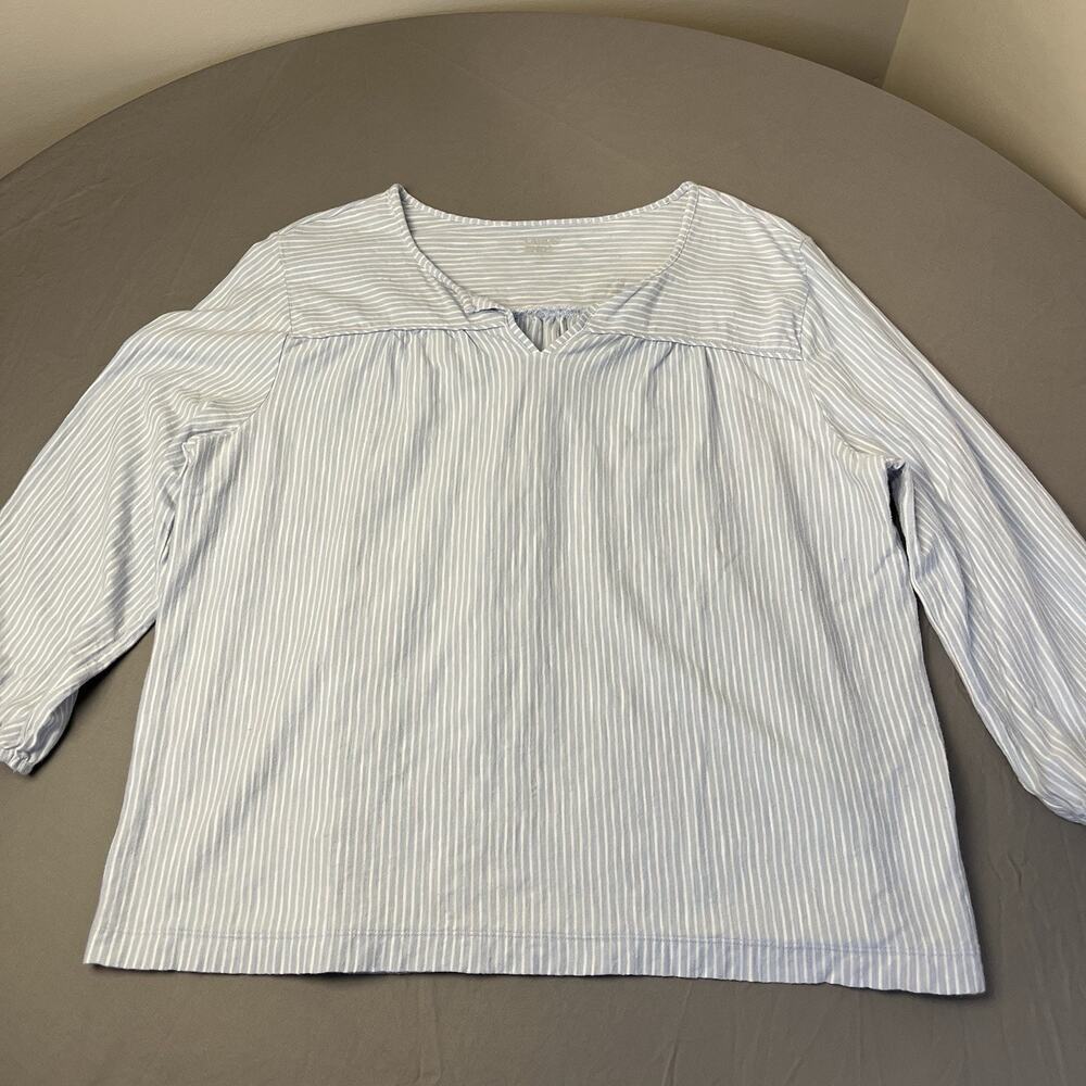 Lands End Striped Slub Top Size Large 3/4 Sleeve V-Neck 100% Cotton Casual - Picture 3 of 7